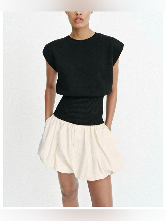 Zara Tops - Zara Black Shoulder Pad  Ribbed-Waist Knit Top